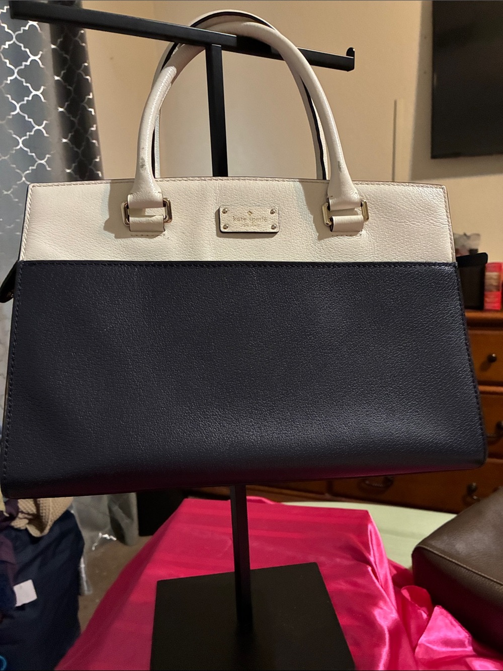 kate spade New York Two-Tone Navy and Cream Satchel with Crossbody Strap